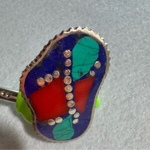 Tibetan Silver Adjustable Ring Turquoise Lapis Coral